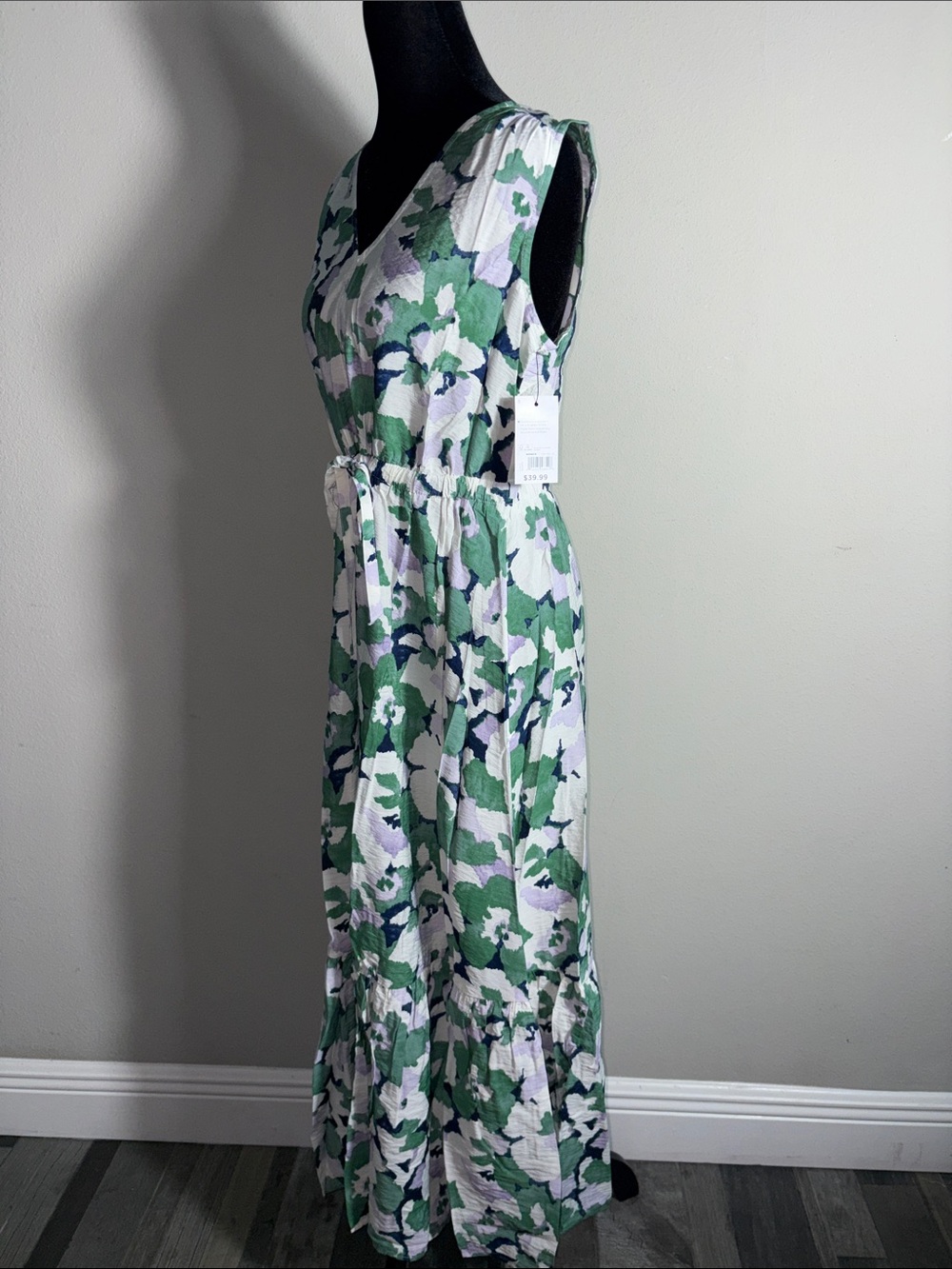 Sonoma Green and White Floral Maxi Dress with Tie Waist - Picture 6 of 8